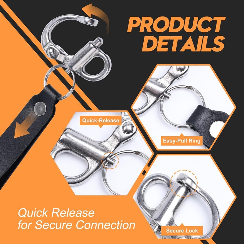 RiaYer Quick Release Snap Shackle - 316 Stainless Steel with Leather Handle for Keychain, Lanyard & Boat Gear - Image 2